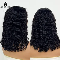 Pelucas frontales con cierre de encaje 4x4, pelucas de cabello humano ondulado con agua de 250% de densidad, cabello rizado, peluca de cabello humano Real, pelucas de 16 pulgadas para mujeres