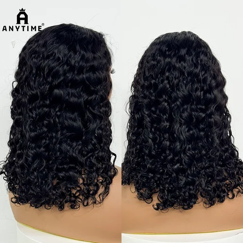 Pelucas frontales con cierre de encaje 4x4, pelucas de cabello humano ondulado con agua de 250% de densidad, cabello rizado, peluca de cabello humano Real, pelucas de 16 pulgadas para mujeres