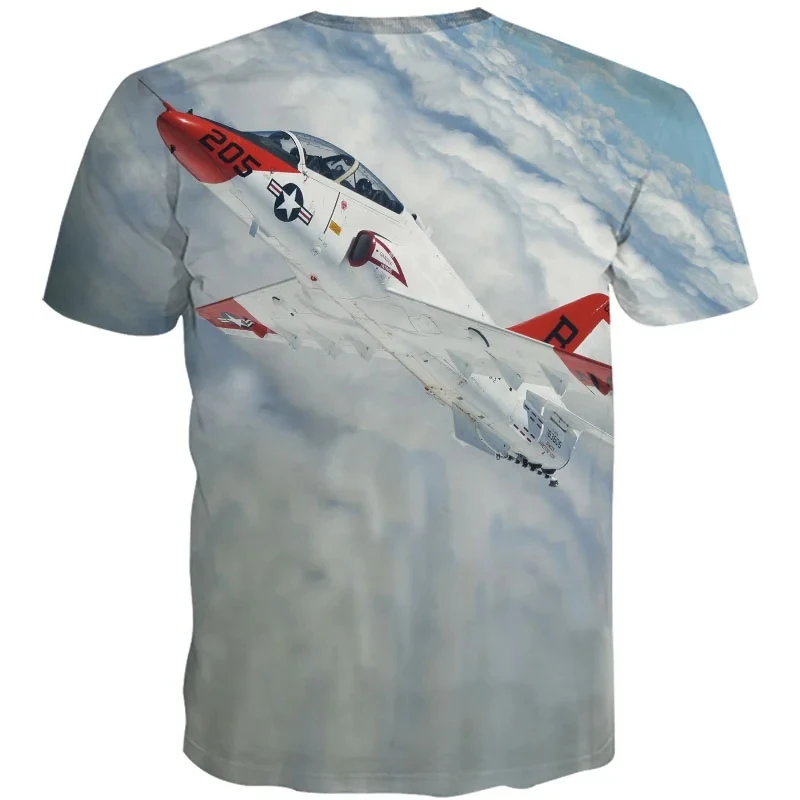 الطائرات الطباعة ثلاثية الأبعاد تي شيرت غائم السماء نمط المعتاد الجولة الرقبة تي شيرت الصيف موضة جديدة الرجال الملابس مريحة