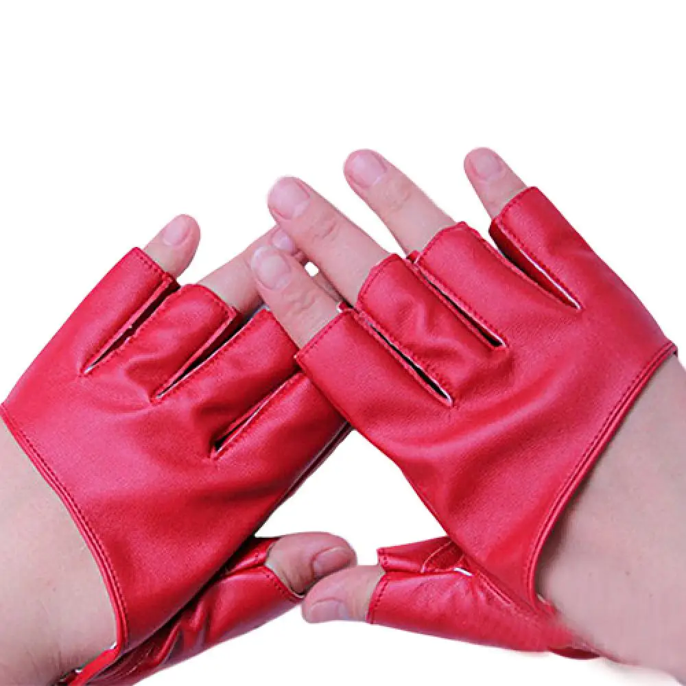 Faux Leather Half Finger Gloves Party Fingerless Gloves Night Club Dancing Show Gloves Gothic Punk Rock Fancy Gloves Lady Mitten