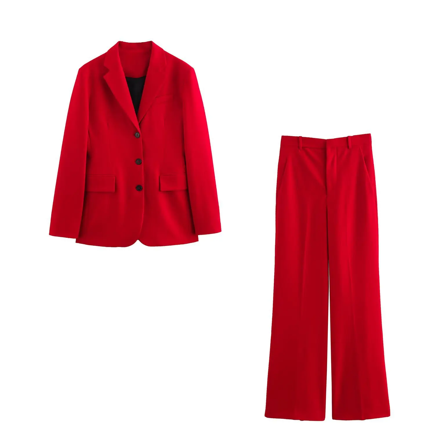 

ZBZA Women Denim short jacket trousers suit Lapel single-breasted coat Elastic waist straight wide-leg pants spring New Chic set