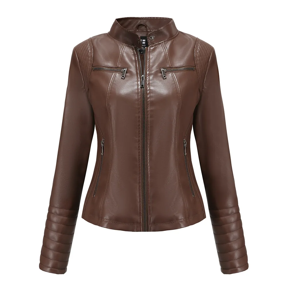 

Women's Leather Jacket New 2026 Spring Autumn Thin Motorcycle Suit Short Fashion Coat