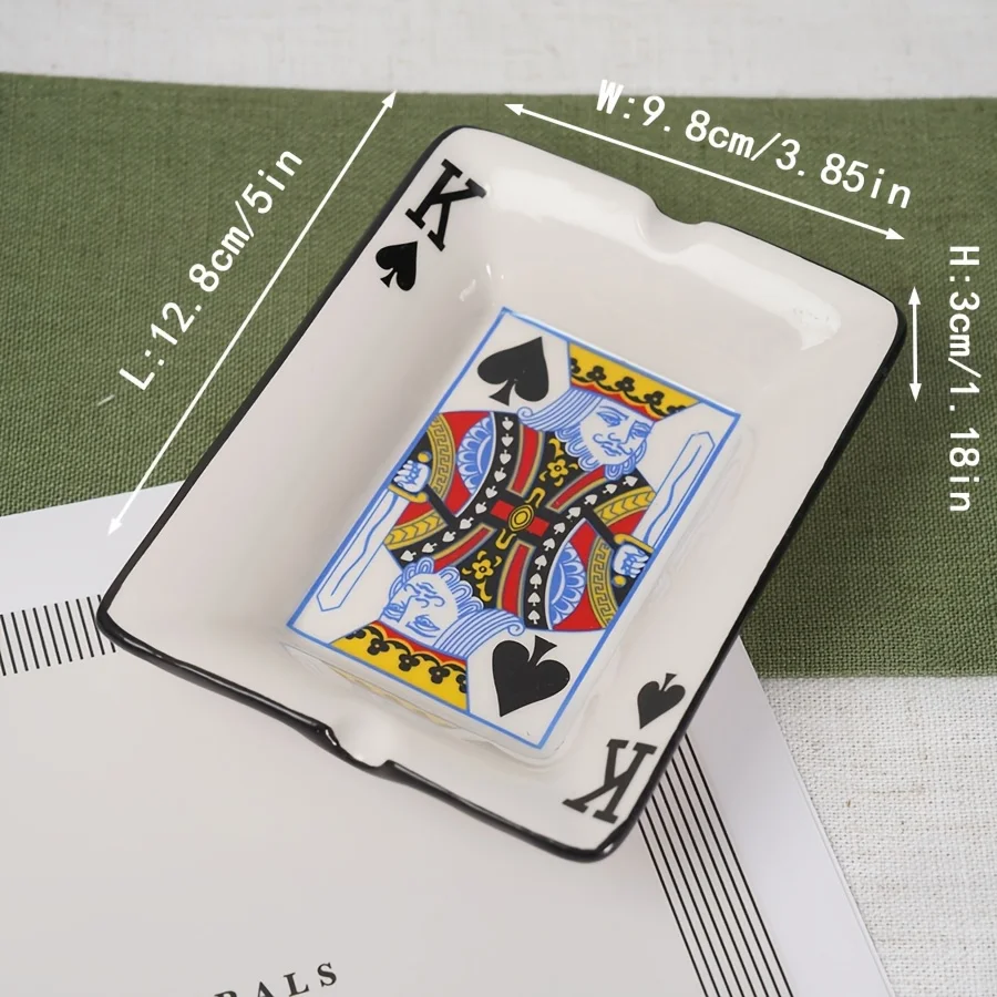 Poker K-shaped ceramic ashtray, creative personality ins wind ashtray, home living room office anti-fly ash smoke saucer