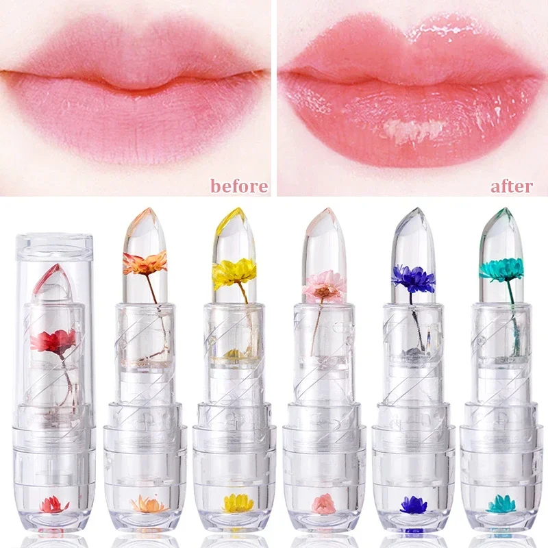 Flower Crystal Lip Balm Temperature Color Changing Jelly Lipstick Moisturizing Transparent Waterproof Lips Care Makeup Cosmetics