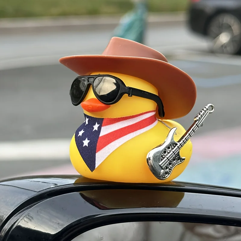 1PC Cute Yellow Duck Car Ornament with Scarf and Cowboy Hat, Car Decorations, Festival Gifts