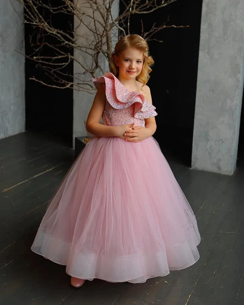 Sequin Glitter Illusion Lush Girl Party Dresses Elegant Fluffy Girl Princess Dress Shiny luxurious Birthday Wedding Dress Girl