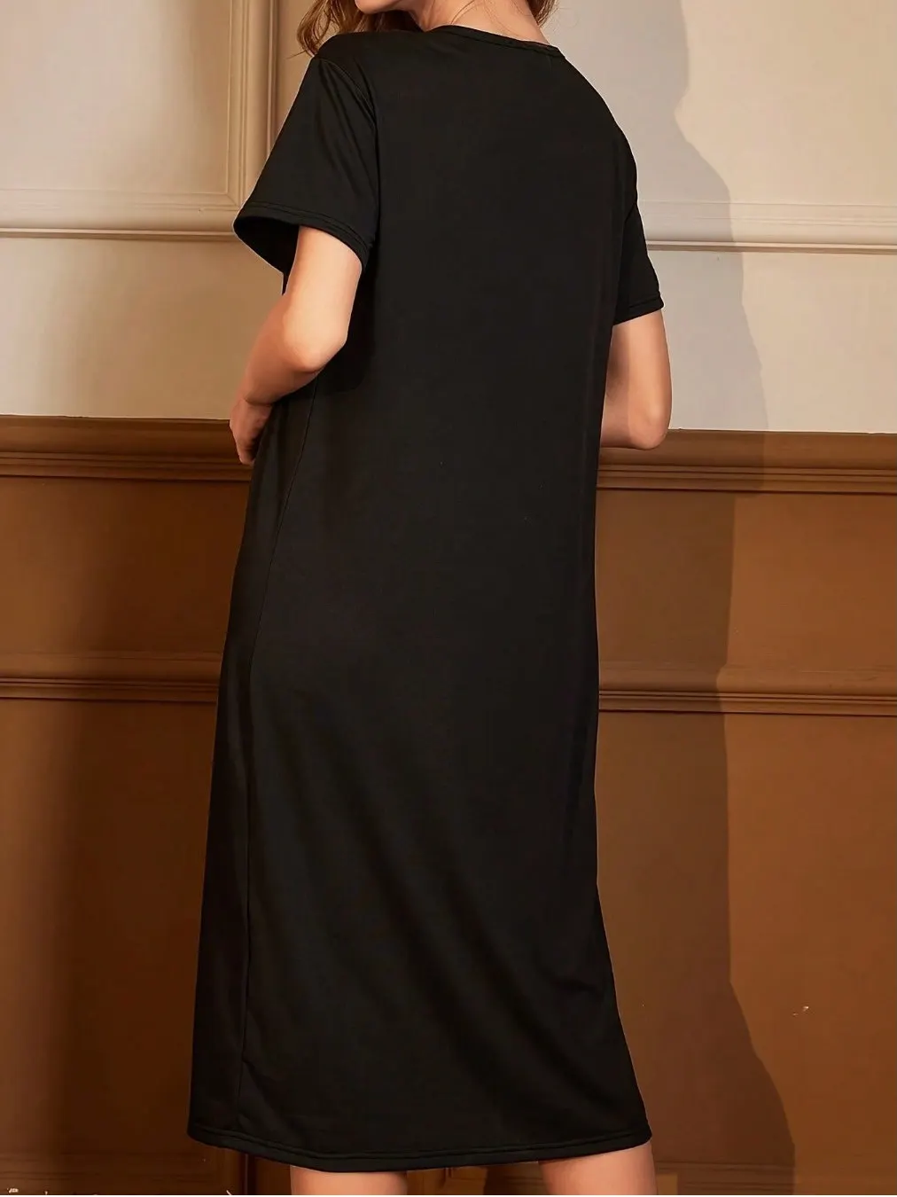 Été nouveau rond Ne lettre imprimer ample décontracté Midi Svel t-shirt Dr femmes trajet Sle Polyester fibre longue jupe