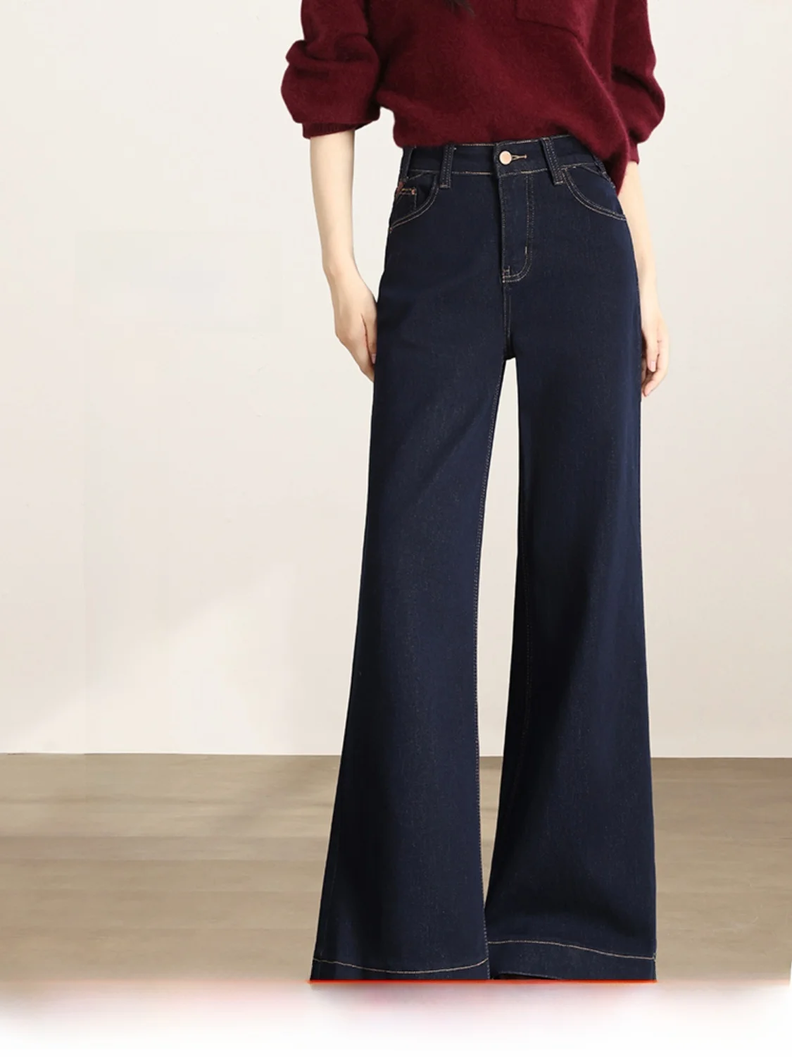 k Jeans denim larghi a vita alta blu da donna inizio autunno nuovi pantaloni svasati a gamba larga elasticizzati in cotone casual che non sbiadiscono