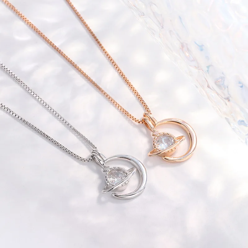 S925 Sterling Silver Planet Necklace, Female Minority Design, Flexible Pendant, Short Collar Chain, Student Necklace