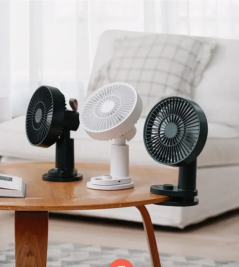 ミニUSB充電式デスクファン,折りたたみ式冷却,4000mAh,屋外キャンプ用,クリップ付きサイレント,家庭およびオフィス用