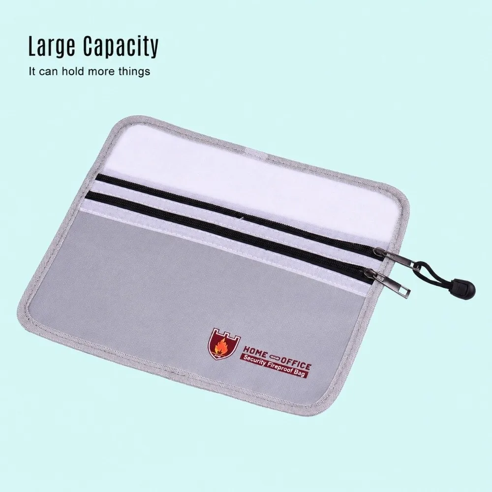 Fiberglass Fireproof Document Bag Silicone Coated Fire Water Proof Fireproof Pouch Double Zipper Two Pockets Jewelry Bag