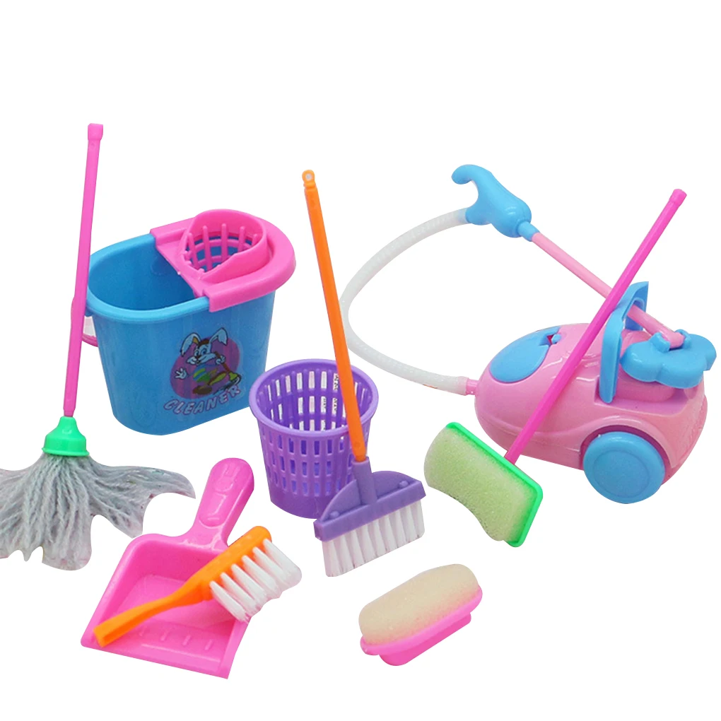 9pcs/set Mini Play Mop Broom Toys Cute Toddler Kids Cleaning Sweeping Tools Kit Clean Boys Girls Fun Educational Kid Toy