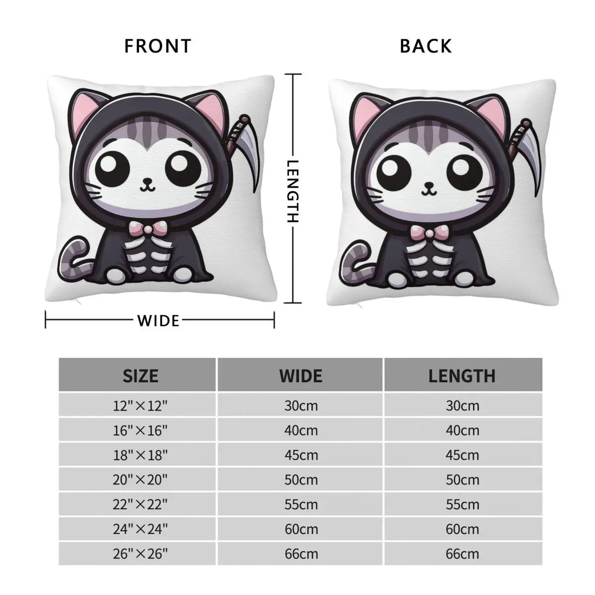 Grim Kitty With Spooky Twist Square Pillowcase Polyester Linen Velvet Pattern Zip Decorative Car Cushion Cover