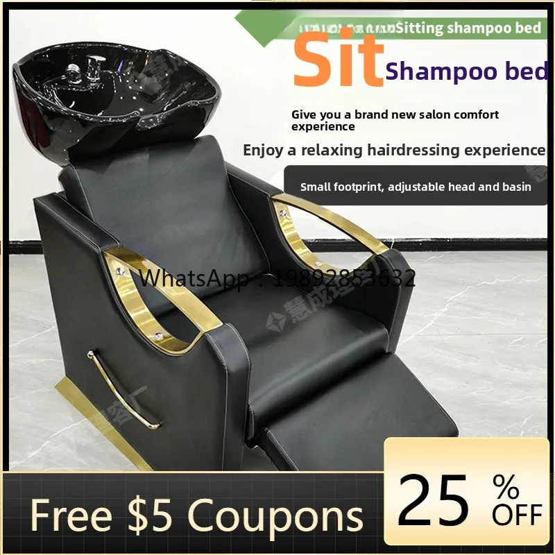 LYY Hair Salon Shampoo Bed Sitting Ceramic Basin Washing Bed Hair Salon Special Barber Chair