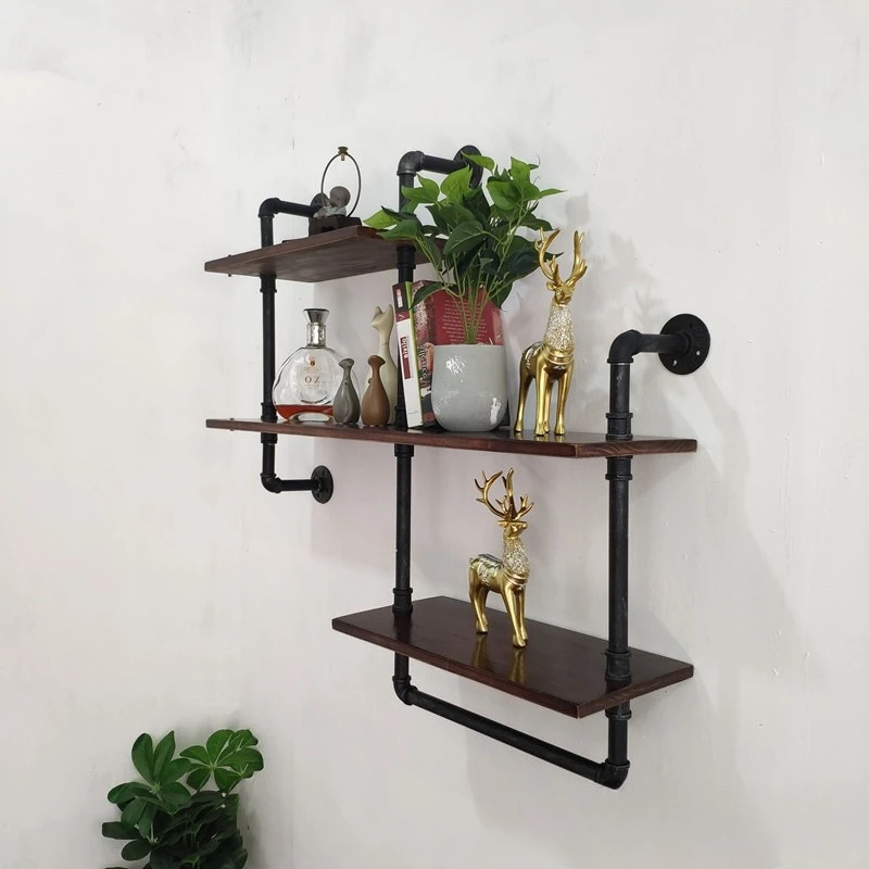 Wrought iron water pipe wall rack wine rack industrial style decoration creative baffle wall shelf American wall decoration