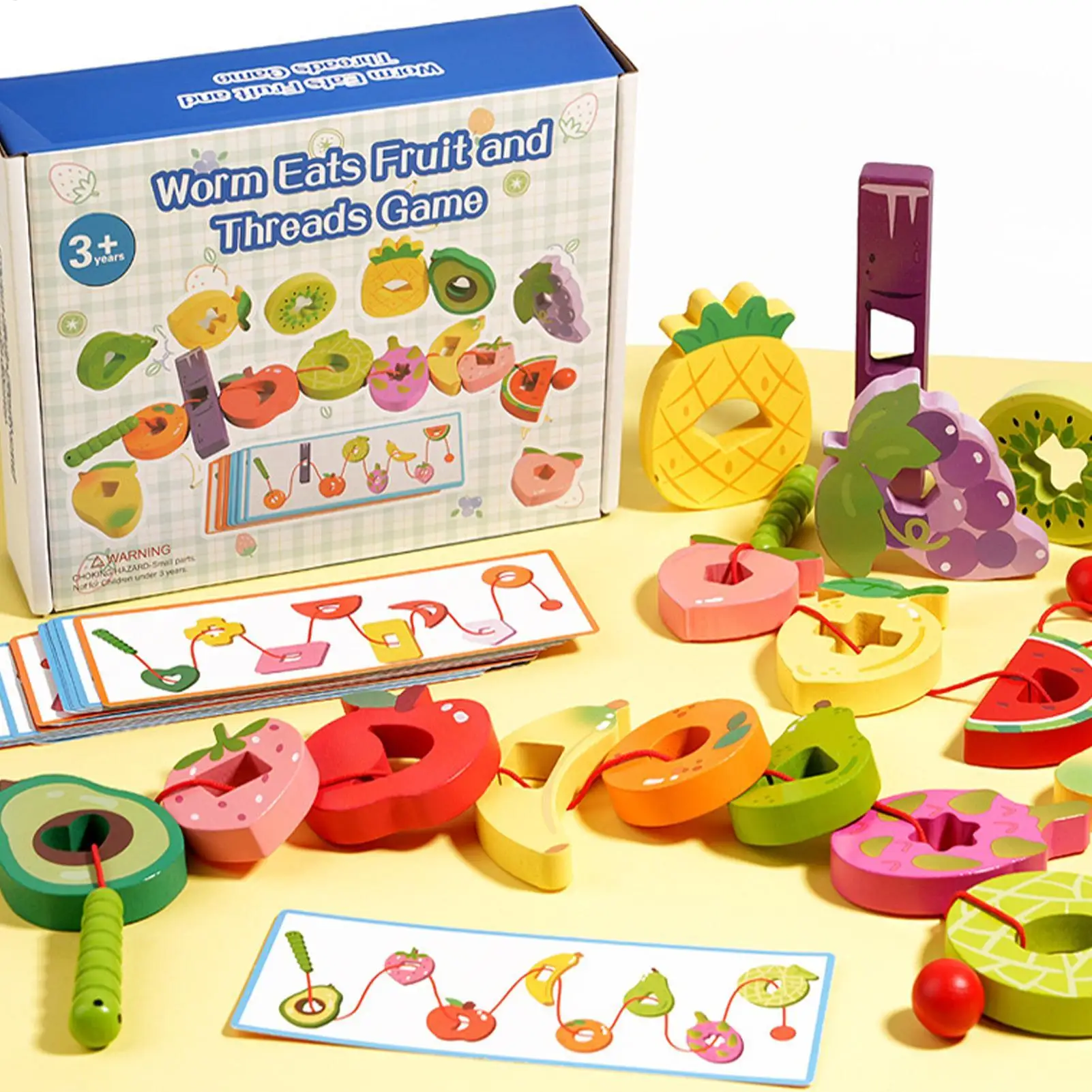 

Monterssori детские деревянные игрушки «сделай сам», мультяшные фрукты, животные, нанизывание ниток, деревянные бусины, развивающие игрушки для детей, Рождественский подарок