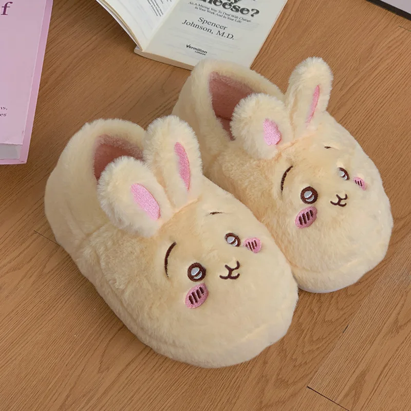 Chiikawa Cotton Autumn Winter Slippers Female Wear Outside Anti-Slip Thick Sole Home Indoor Include Heel Keep Warm Cotton Shoes