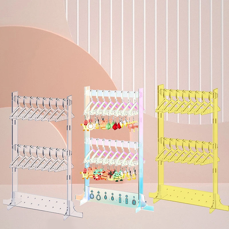 Acrylic Earring Display Rack Earring Organizer Adjustable Mini Clothes Rack Shape Frame Earring Necklace Hanging Holder