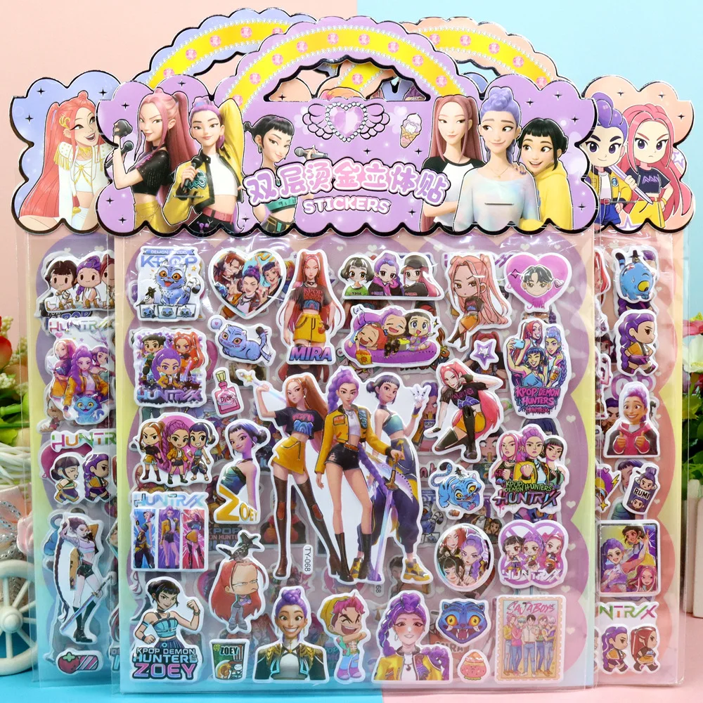 K-pop Demon Rumi Mira Zoey Jinu Celine Kpop Hunters HUNTR X warrior cartoon double layer three-dimensional DIY bubble sticker