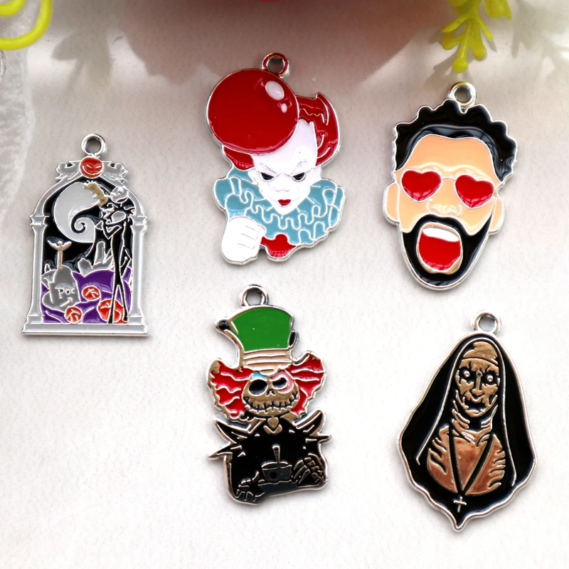 Pendentif gothique en alliage de choc d'horreur d'halloween, 10 pièces, breloque métallique créative à la mode, collier, Bracelet, boucle d'oreille, porte-clés, accessoire
