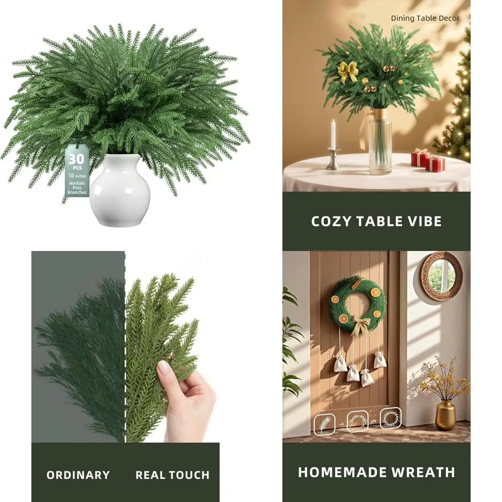 

Реалистичные 18-дюймовые стебли сосны Norfolk — 30 упаковок реалистичной рождественской зелени для венков своими руками, наполнителей ваз, домашнего декора