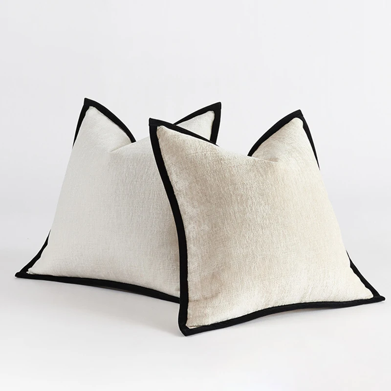 Nordic Thick Chenier Pillow Cover Square Solid Color Pressed Edge Pillow Case Advanced Luxury Home Decor Cushion Cover for Sofa