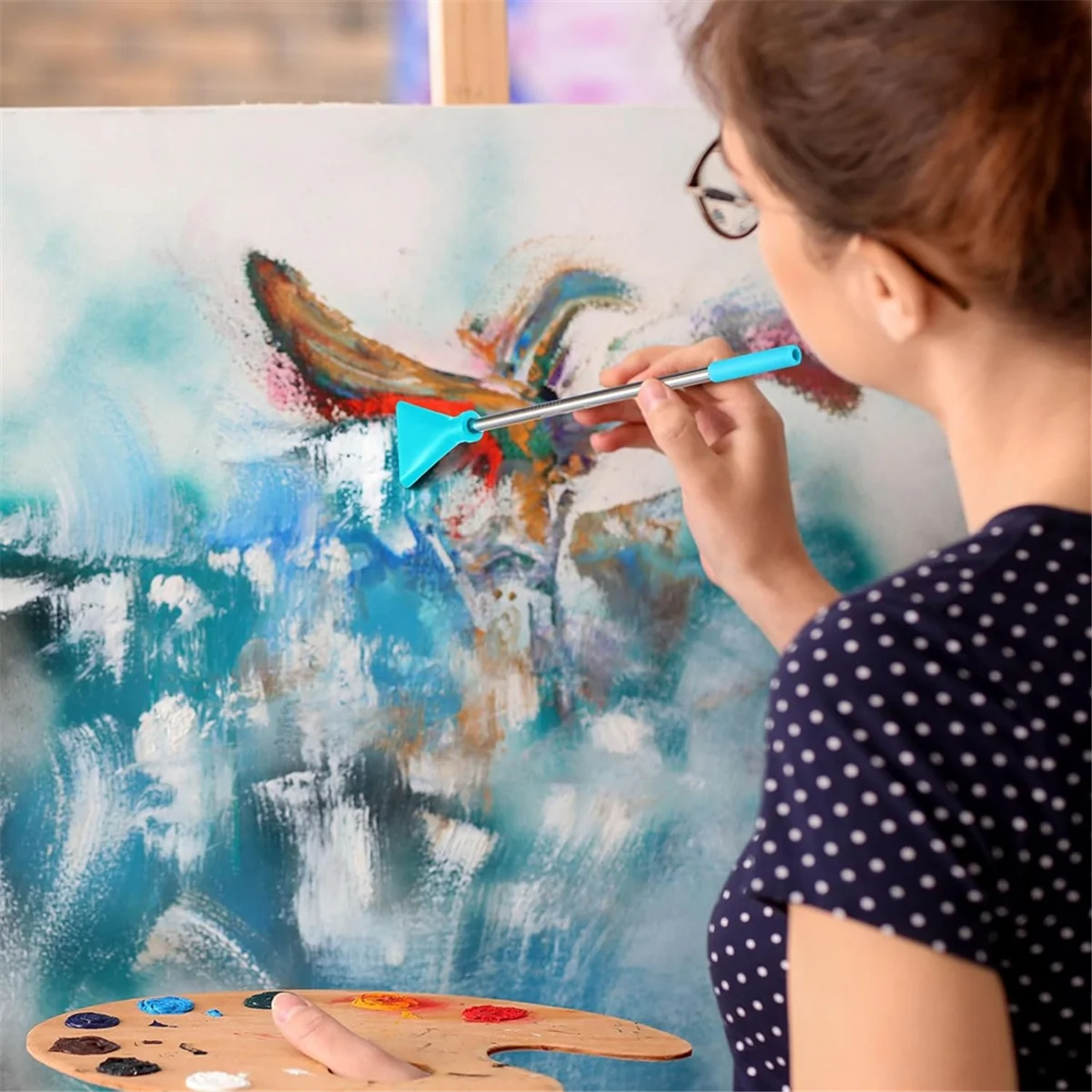 A79G 8 قطع من لوازم طلاء الأكريليك، مجموعة فوهات نفخ القش المصنوعة من الفولاذ المقاوم للصدأ، أدوات فنية سائلة، لفن السوائل بلوم الأزرق