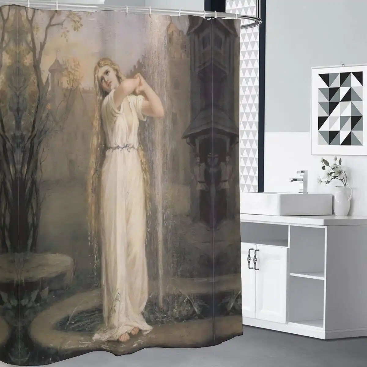 Vintage Goddess Portrait Shower Curtain Bathroom Decor Waterproof Printed Shower Curtain for Master Bath
