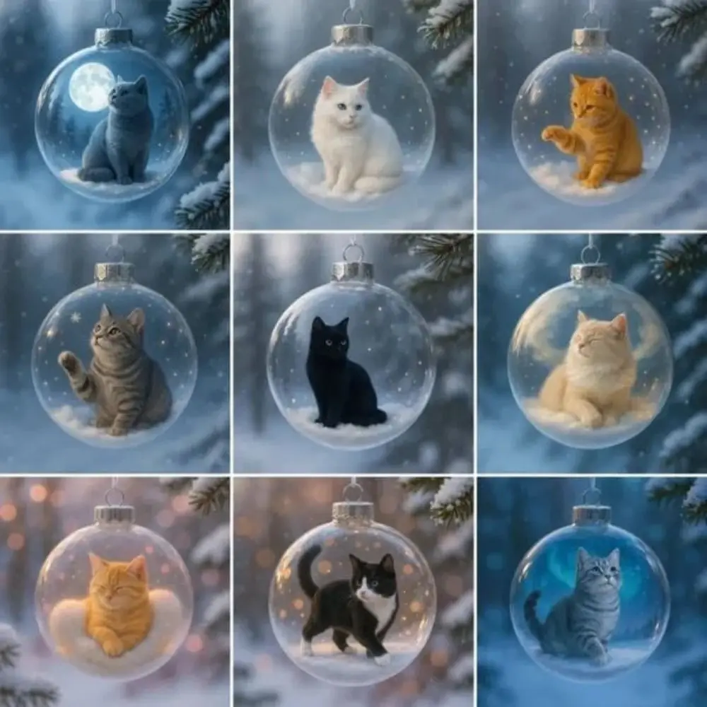 New Plastic Cat Ornament DIY Solid Color Acrylic Bauble Replacement Caps Creative Christmas Ball Pendant Christmas Supplies