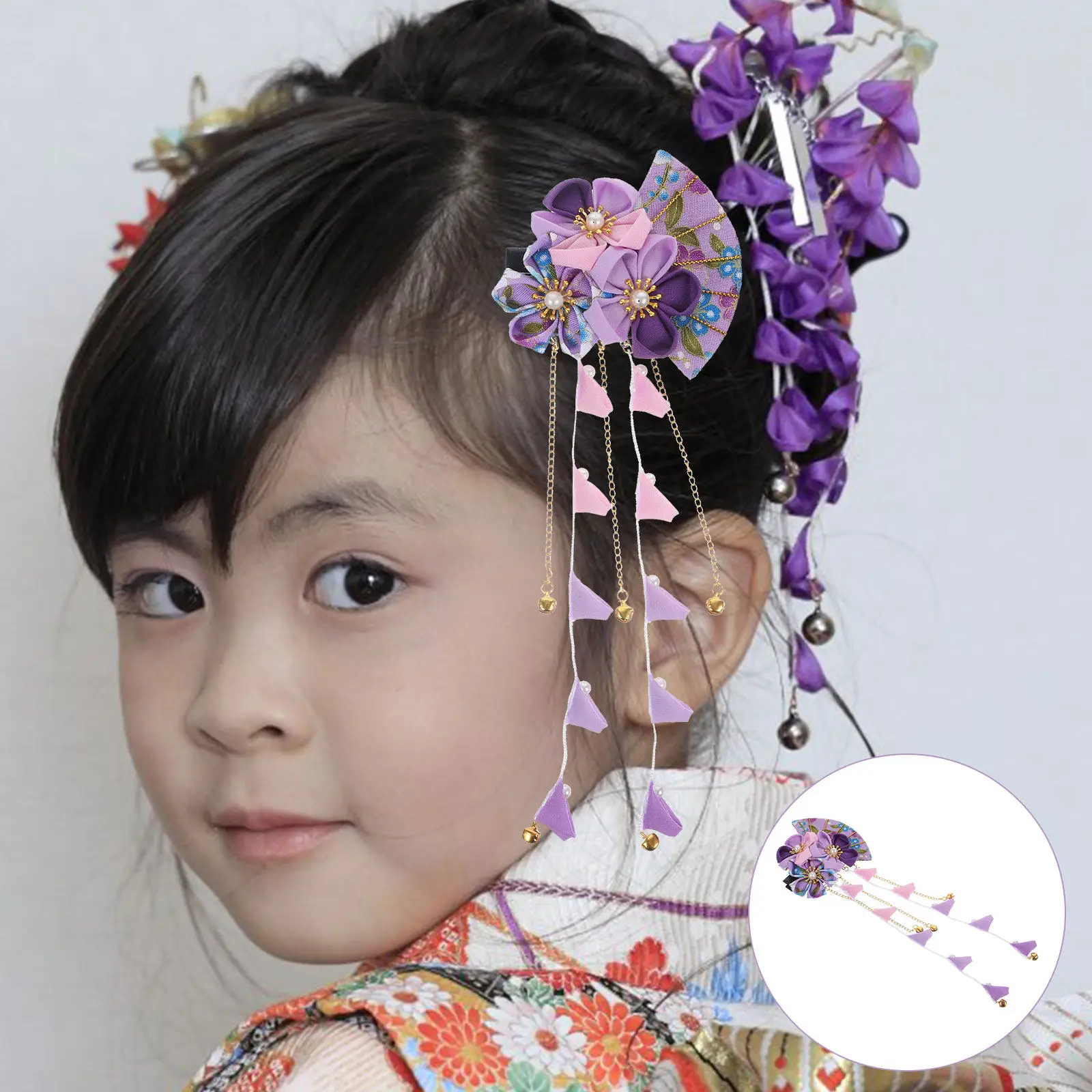 

Stylish Women Hairpin Japanese Flower Hair Clips Bridal Wedding Headdress Tassel Hair Clip for Girl Party Cosplay Dress