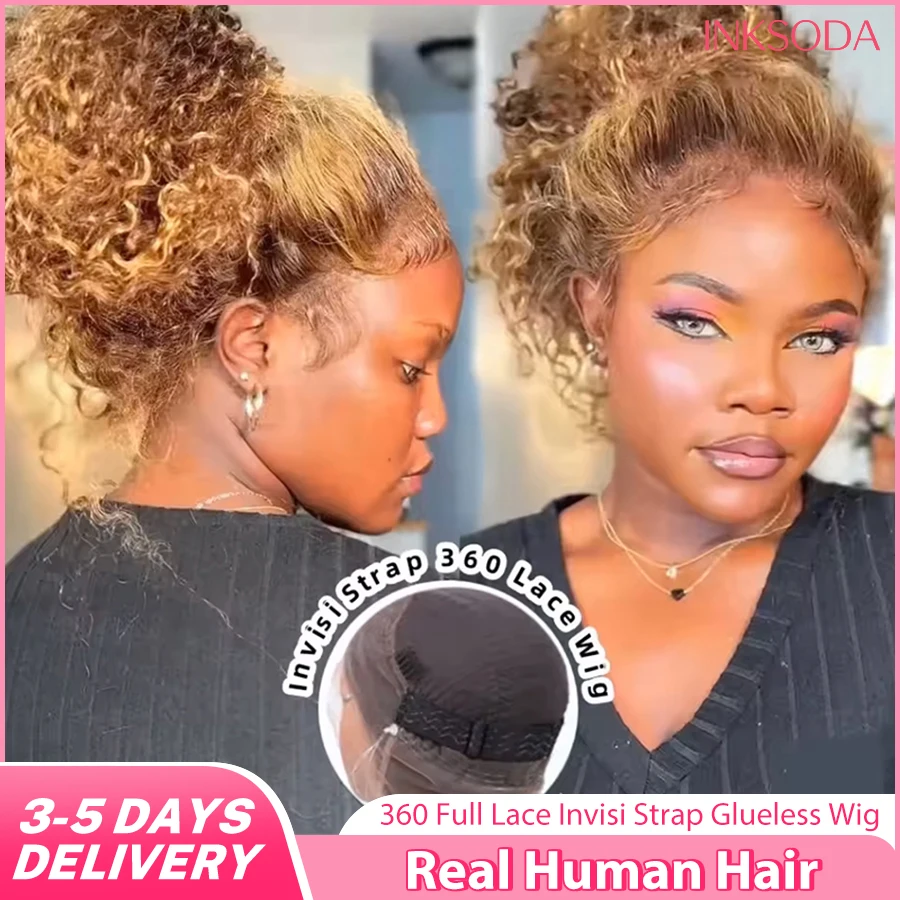 

Парик из натуральных волос Honey Blonde с эффектом глубоких волн, 360 Full Lace, предварительно проработанный, без клея, с невидимой лентой, кружевной фронтальный парик
