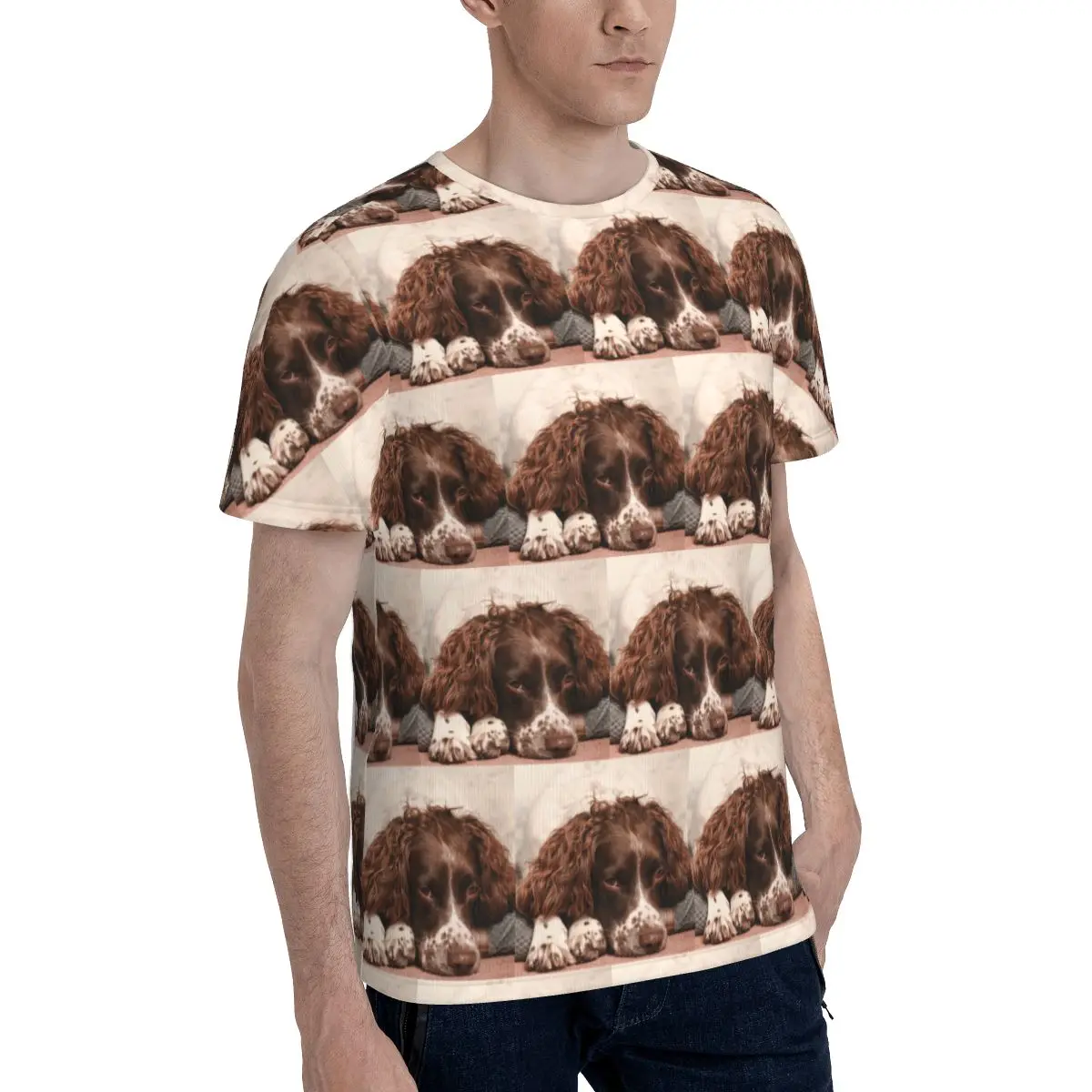 English Springer Spaniel T-Shirt for Men Cotton T Shirts Men's Short Sleeve Round Neck Summer Clothes Tops