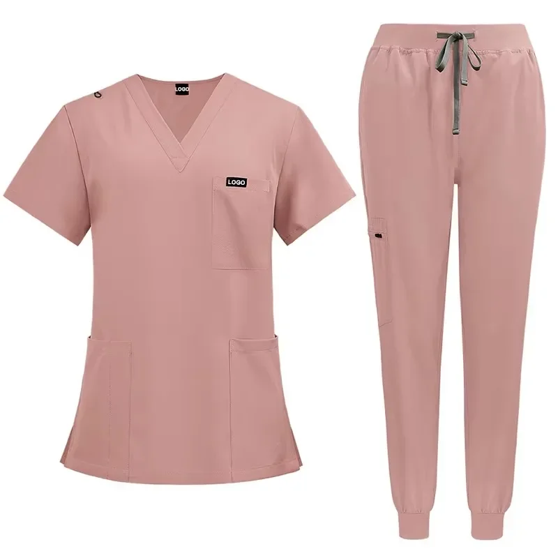 High Quality Casual Breathe Quick-dry Elastic Unisex V-Neck Jogger Dentist Beauty Salon Laboratory Nurse Scrubs Hospital Sets