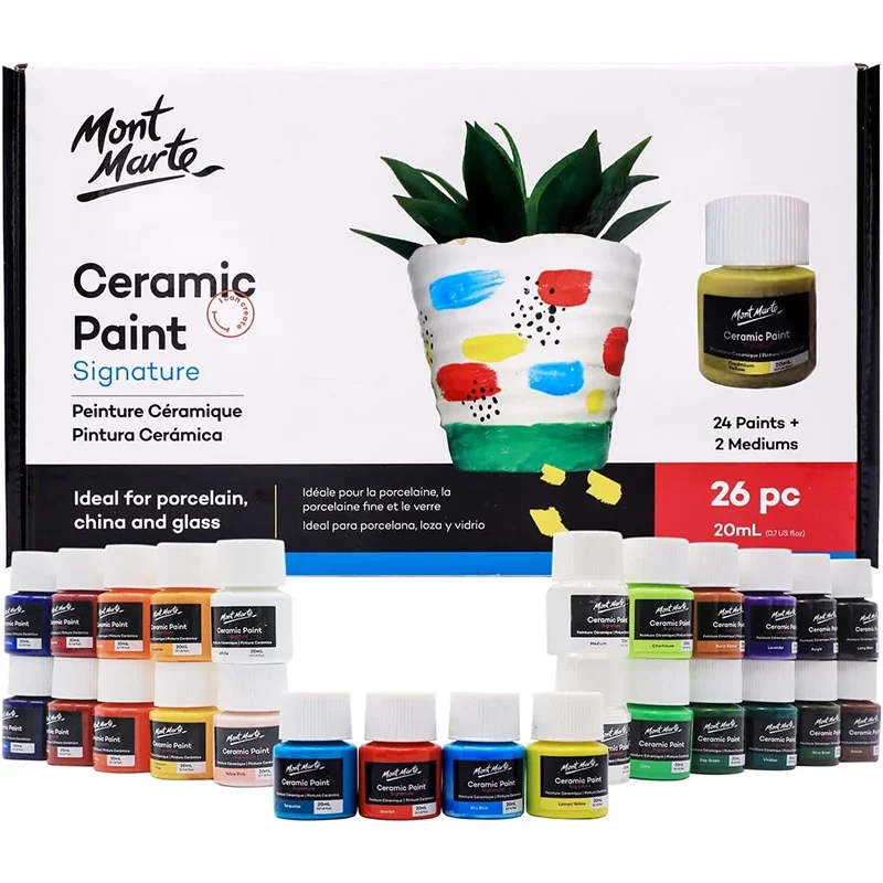 Professiona Ceramic Paint Set Signature 26 pcs x（20ml ）Multicolor, Vibrant Ceramic Paint, Suitable for Porcelain, Glass