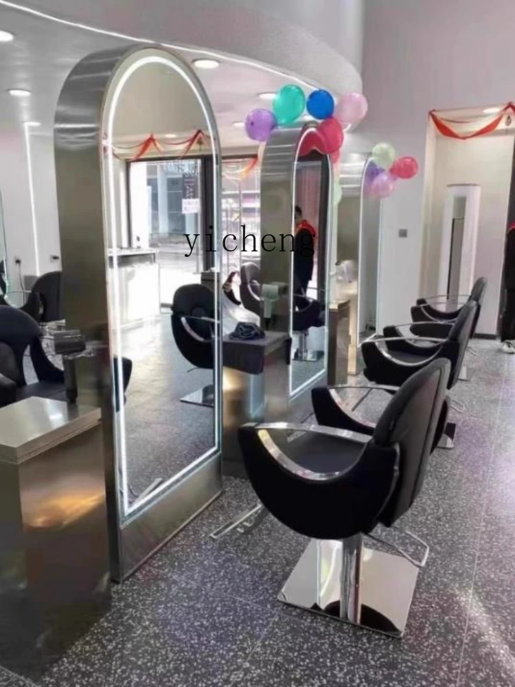 

Luminous stainless steel haircut mirror Hair salon special single and double-sided floor type hairdresser mirror