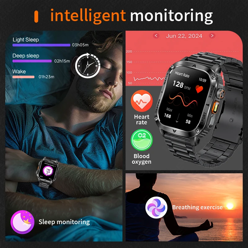 LIGE 2.01-inch Screen Watch Outdoor Flashlight Smart Watch Men Bluetooth Call IP68 Waterproof Health Monitor Smartwatch Man 2025