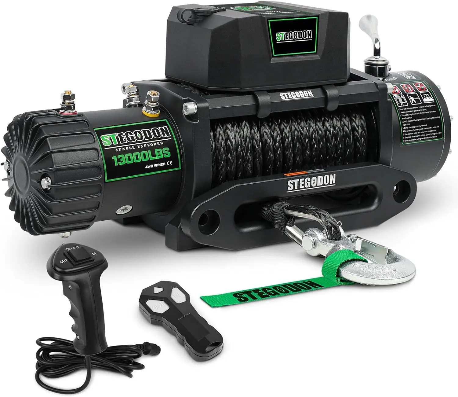 

13000lb Electric Winch 12V Waterproof Electric Synthetic Rope Winch with Wireless Handheld Remote and Corded