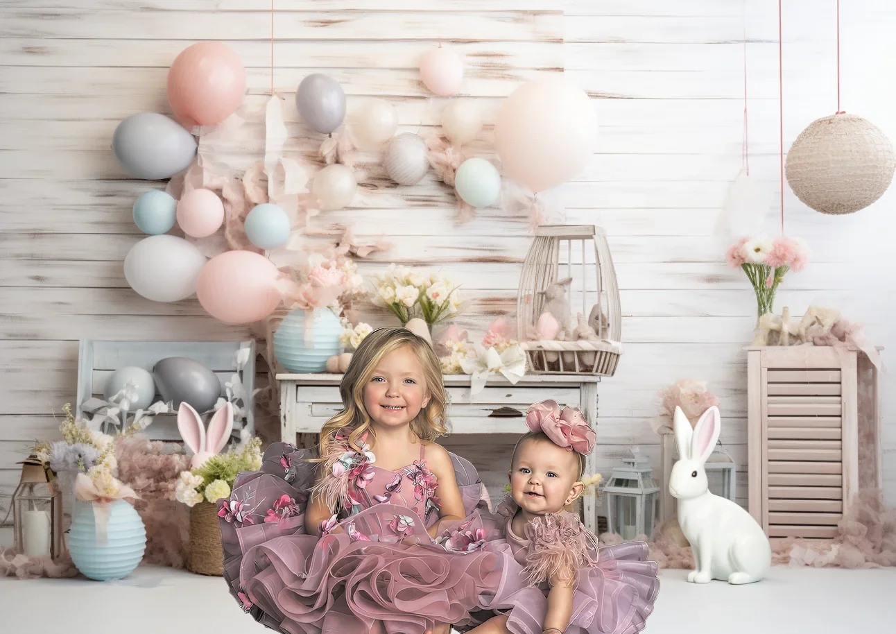 Easter Photography Backdrop Easter Party Setup Bunny Weavings White Baby Children's Birthday Portrait Background Photo Studio