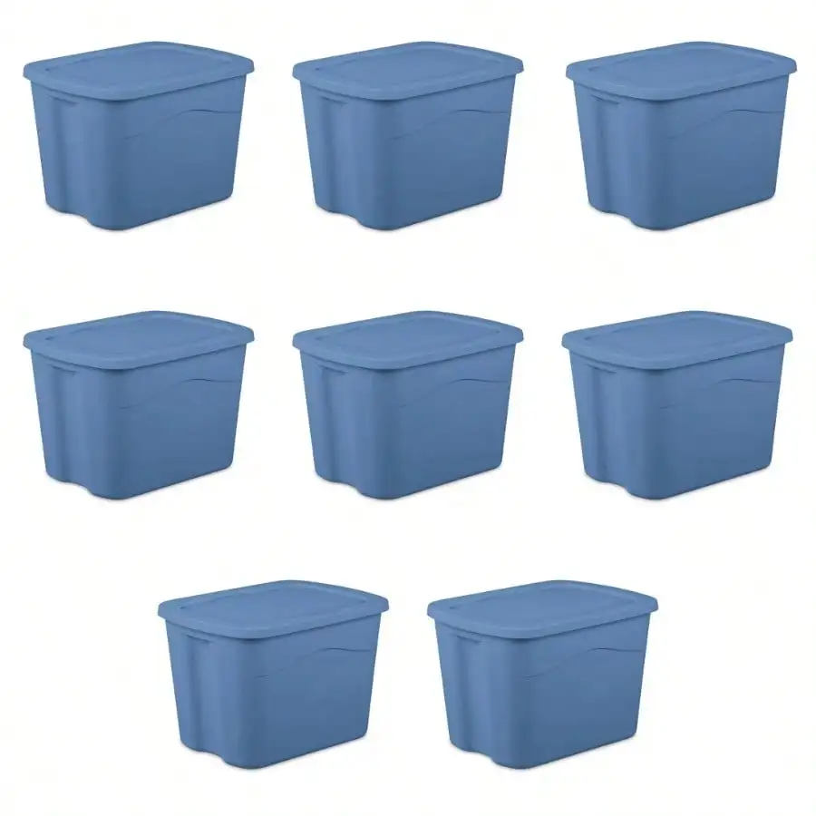 

18 Gallon Lid Containers | Light Blue Set (8-Pack) For Home Organization