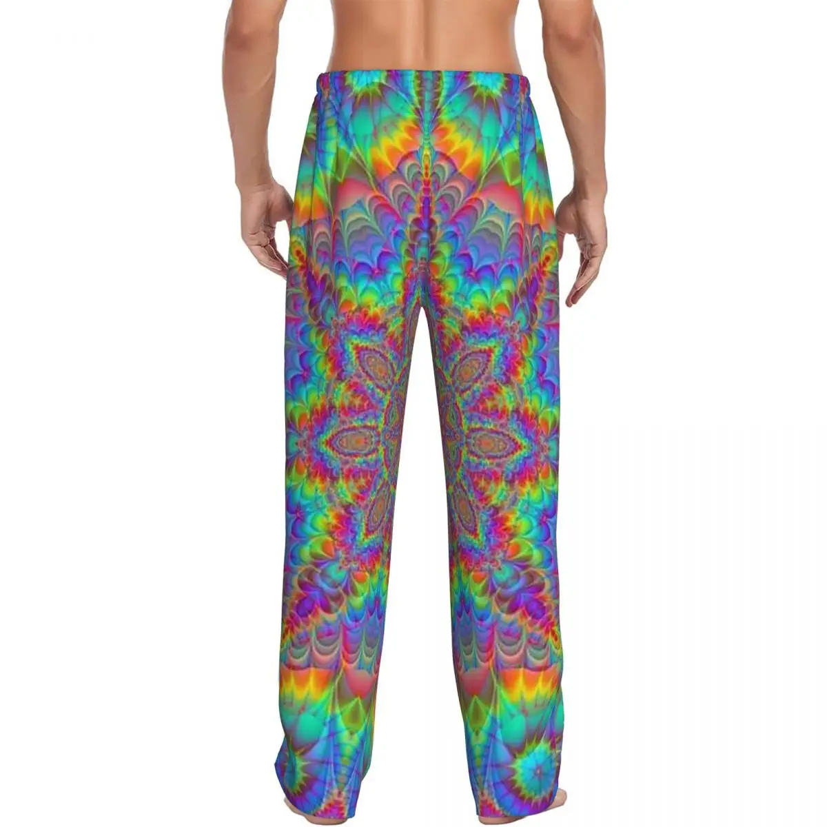 Custom Retro Psychedelic Black With Vibrant Magic Pattern Pajama Pants Men Sleepwear Sleep Lounge Bottoms with Pockets
