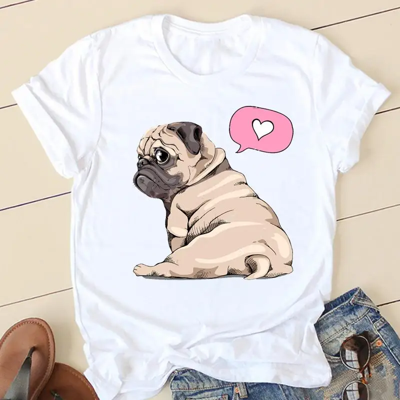 

Женские футболки Sweet Love Pug, женская модная одежда, одежда с короткими рукавами и героями мультфильмов, летняя женская футболка с графическим принтом