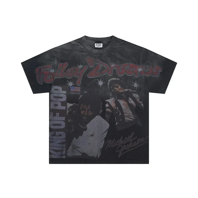 

Rock Singer Print VALLEY Casual Short Sleeves Men Women Black Washed Oversized T-Shirts Vale Top Tees