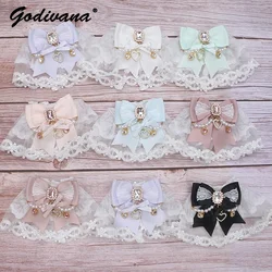 Handmade Japanese Mine Ornament Mittens Girl Women's Lolita Sweet Bow String Pearl Flower Wedding Rhinestone Lace Oversleeves