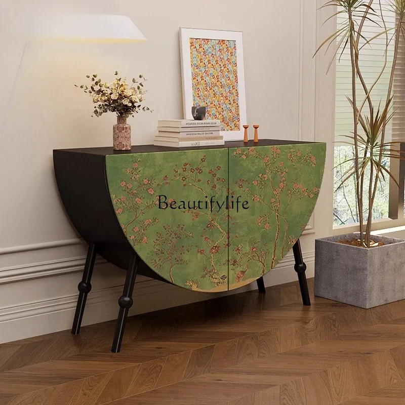 

LXAmerican retro semi-circular entrance cabinet solid wood living room storage side cabinetSSS