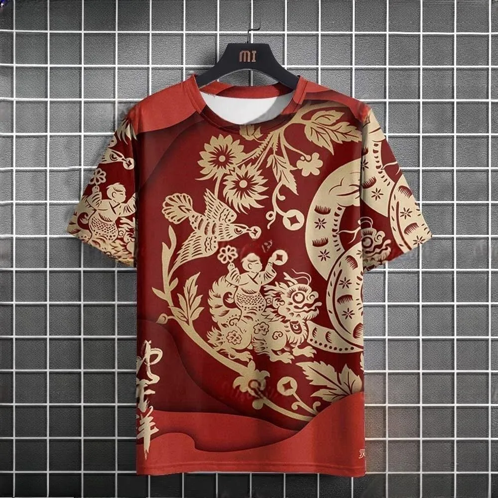 2025 Chinese New Year T-shirt, Unisex, Short Sleeved, Lucky New Year, Snake Pattern, Breathable Fabric, Popular Top