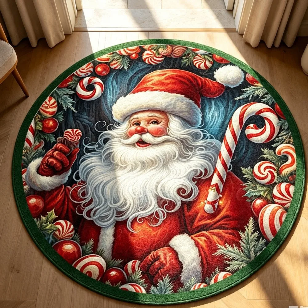 Red Rose Round Area Rug White Magnolia Flower Circular Floor Mat Tartan Plaid Holiday Carpet for Apartment Guest Room