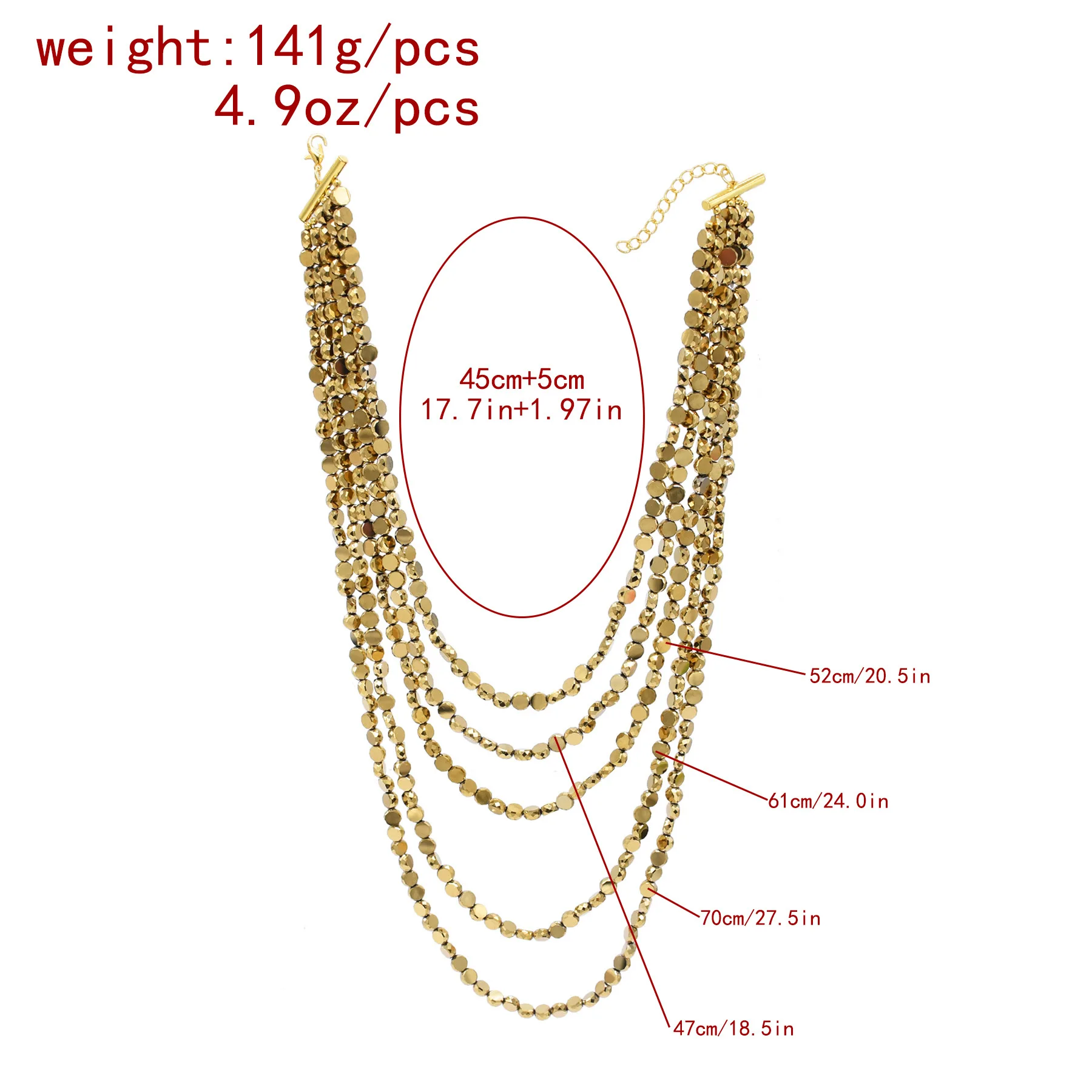 New Trending Multi Layer Golden Beads Bib Necklace for Women European American Exaggerated Hip-hop Necklace Jewelry Accessories
