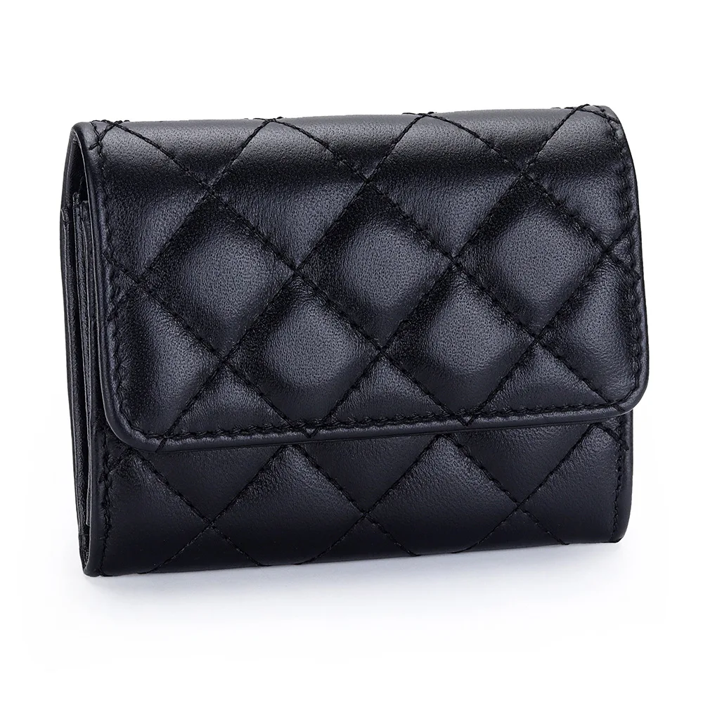 Sheepskin Quilted Card Holder Women Bifold Leather Bank Credit Card Case Wallets Coin Purse Luxury Brand Business Name Card Bag