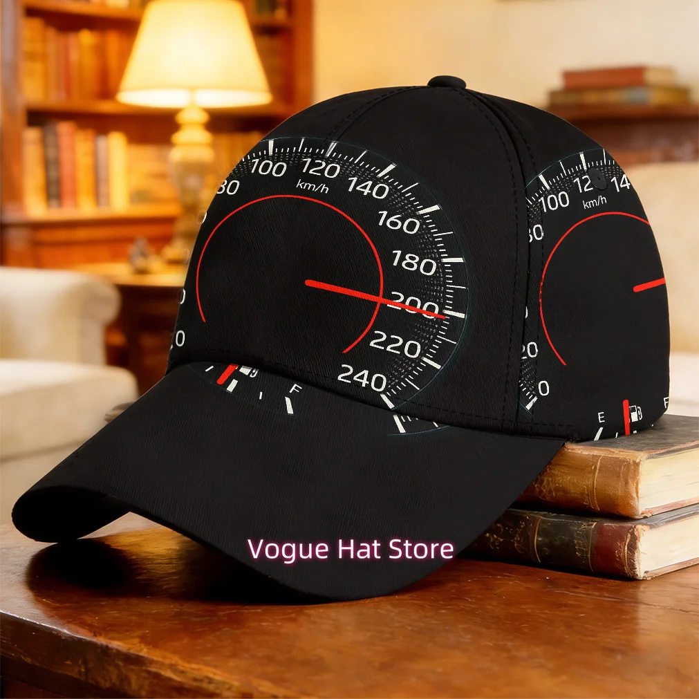 1pc-2D Flat Speedometer Needle Print Pattern Baseball Cap Birthday Gift Breathable Curved Brim Cap Urban Cap Skateboarding Versa