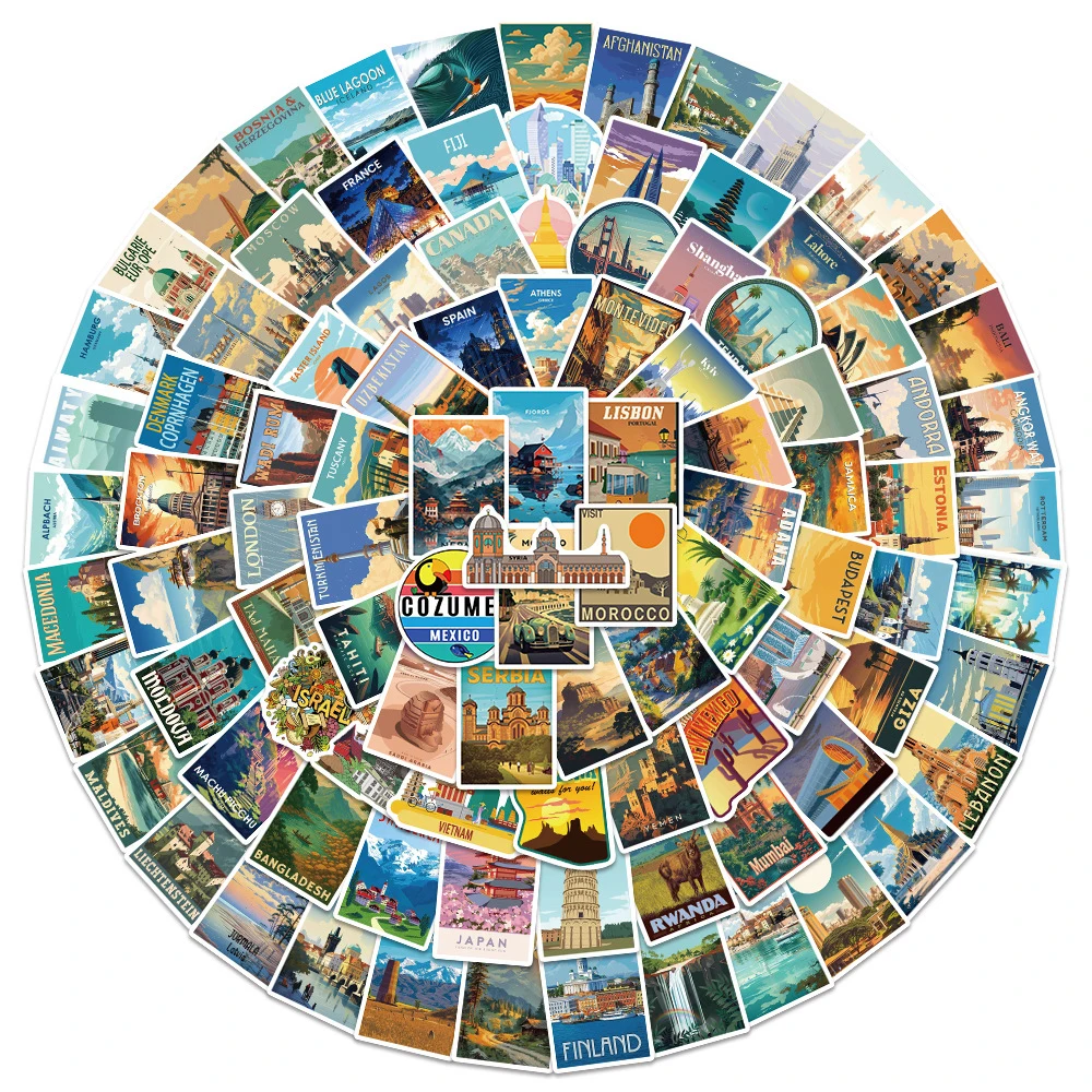 10/30/50/100 قطعة مدينة العالم معلم ملصقات الجمالية مقاوم للماء الكتابة على الجدران الأمتعة الهاتف مذكرات الرجعية لاصقة تزيين حزمة #2
